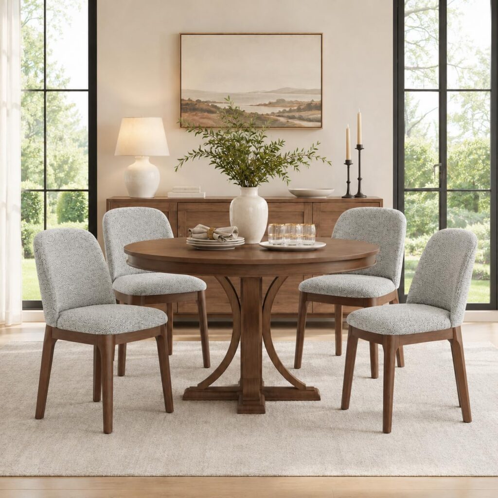 Thick-Leg Wooden Dining Chairs, Set of 4