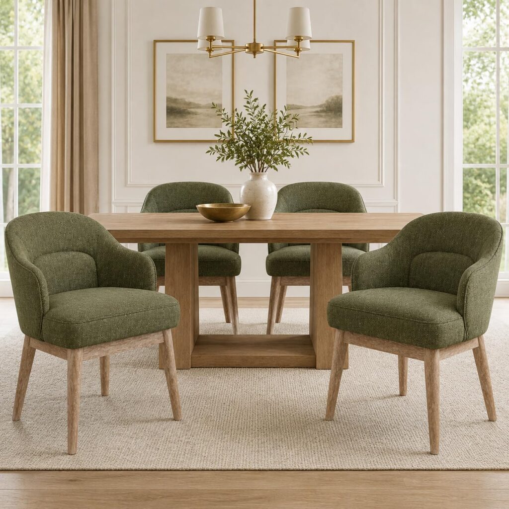 Wooden Dining Chairs with Lumbar Support, Set of 4