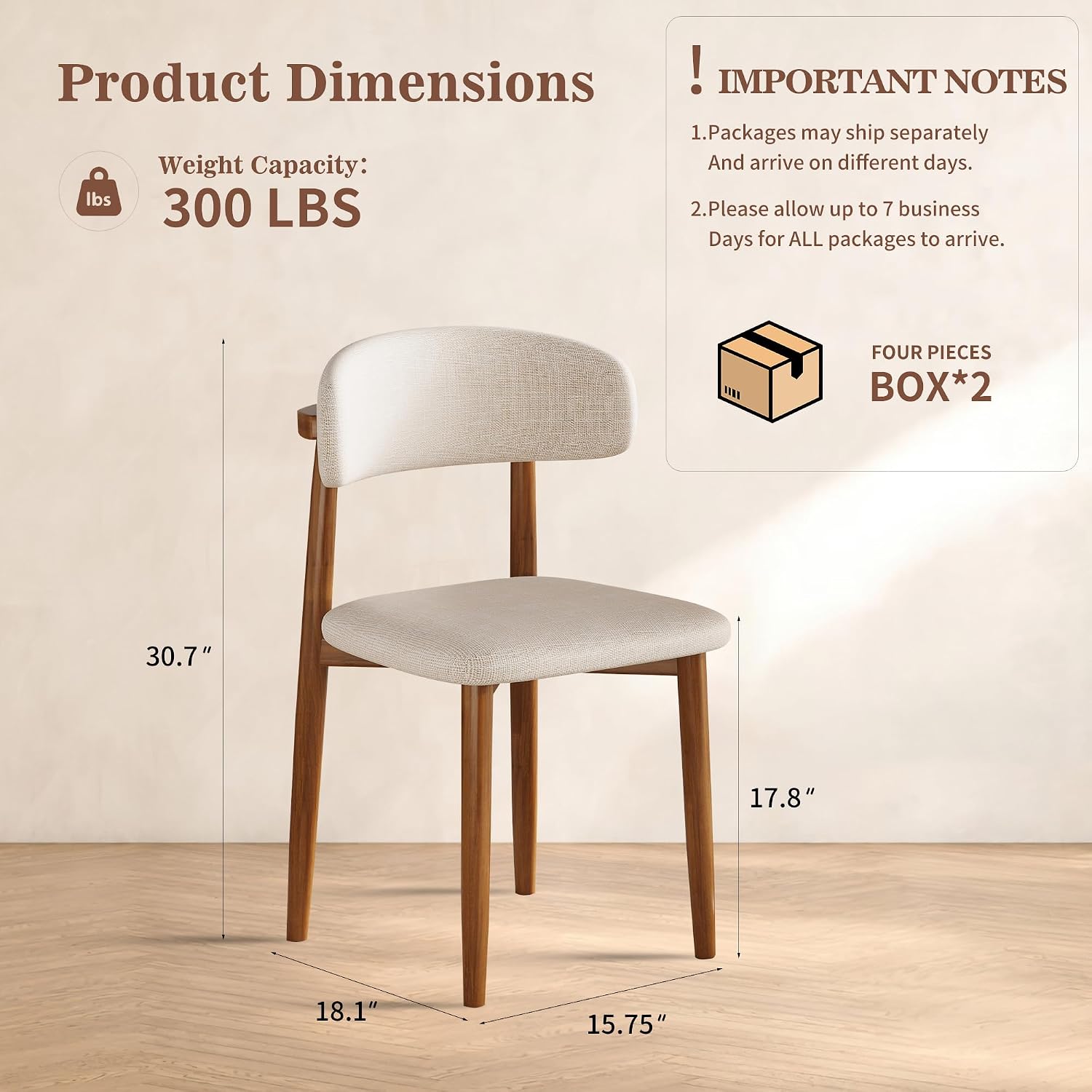 Curved-Back Wood-Leg Dining Chairs, Set of 4 - Image 2