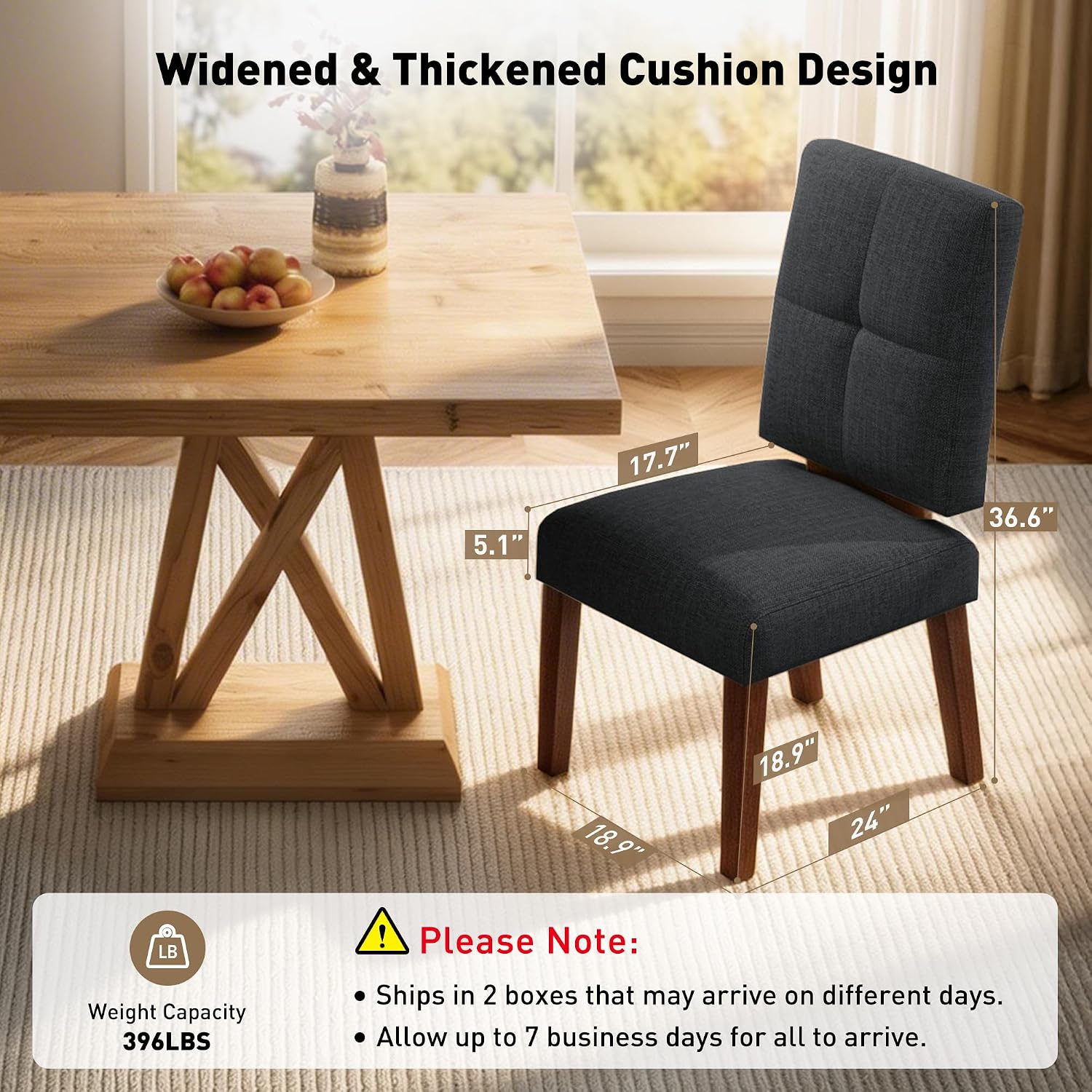 Thick-Cushion Wooden Dining Chairs, Set of 6 - Image 2