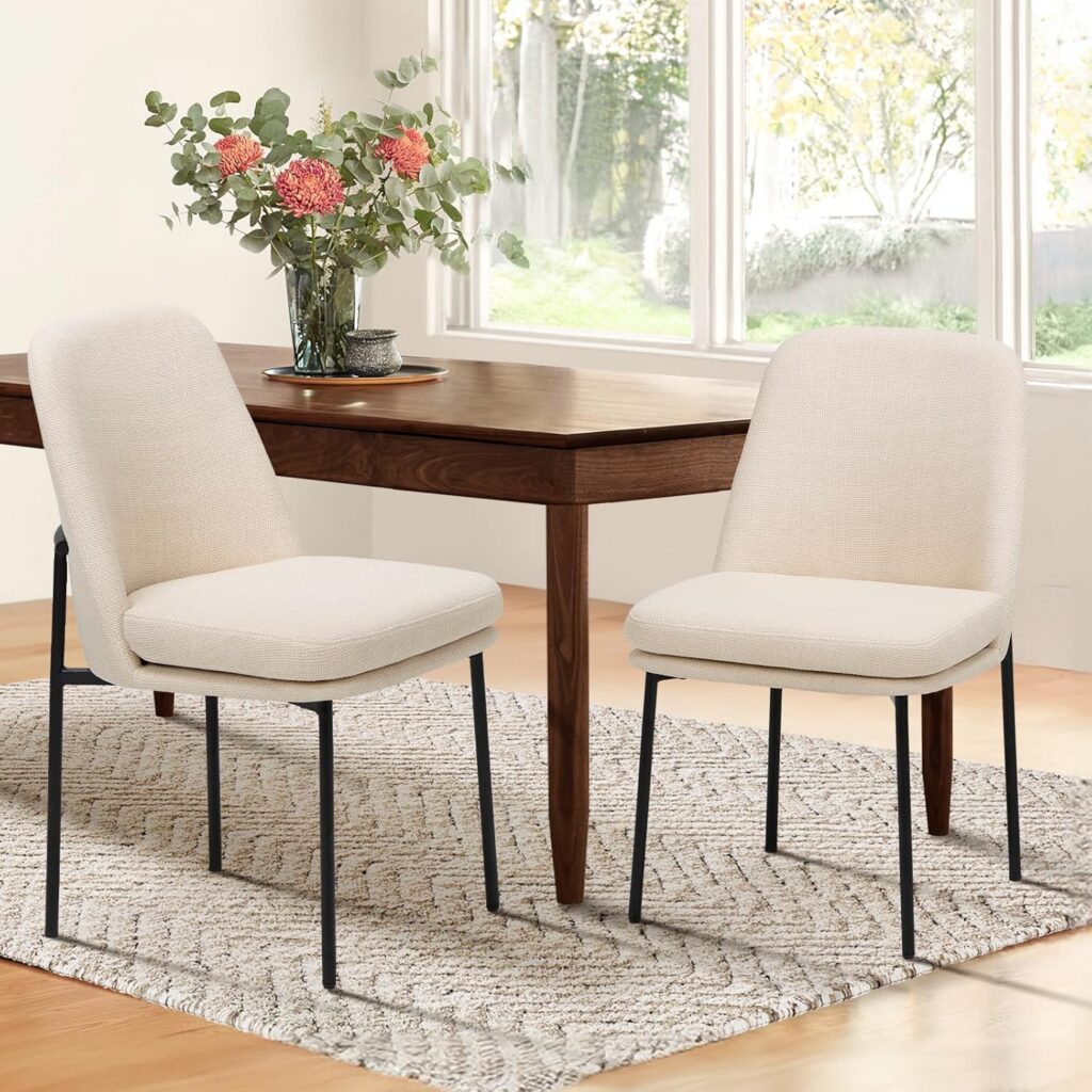 Curved-Back Fabric Dining Chairs, Set of 2