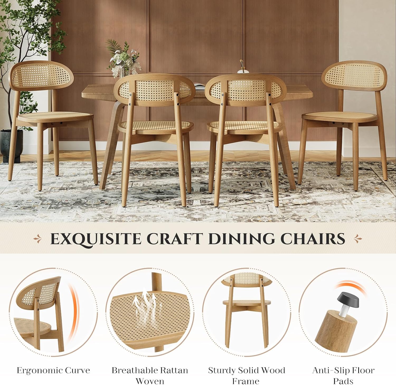 Rattan-Back Dining Chairs, Set of 6 - Image 5