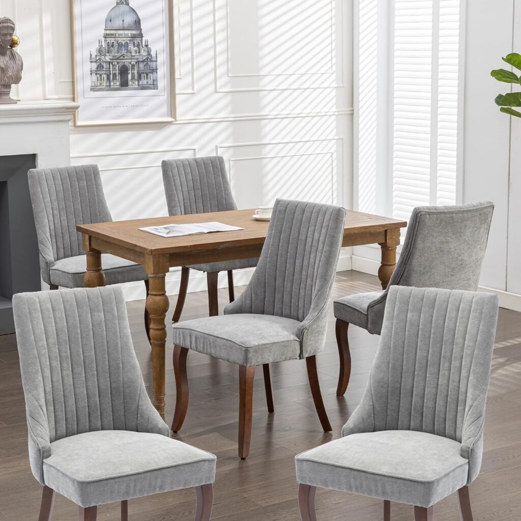 Striped-Back Chenille Dining Chairs, Set of 6