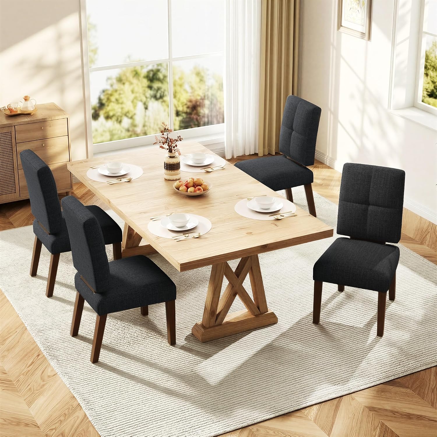 Thick-Cushion Wooden Dining Chairs, Set of 6 - Image 8