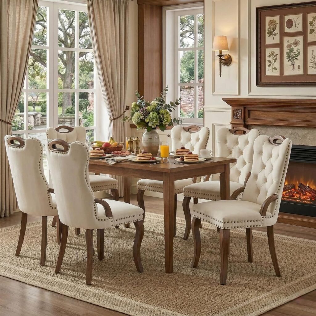 Velvet Dining Chairs with Wood Handles, Set of 6