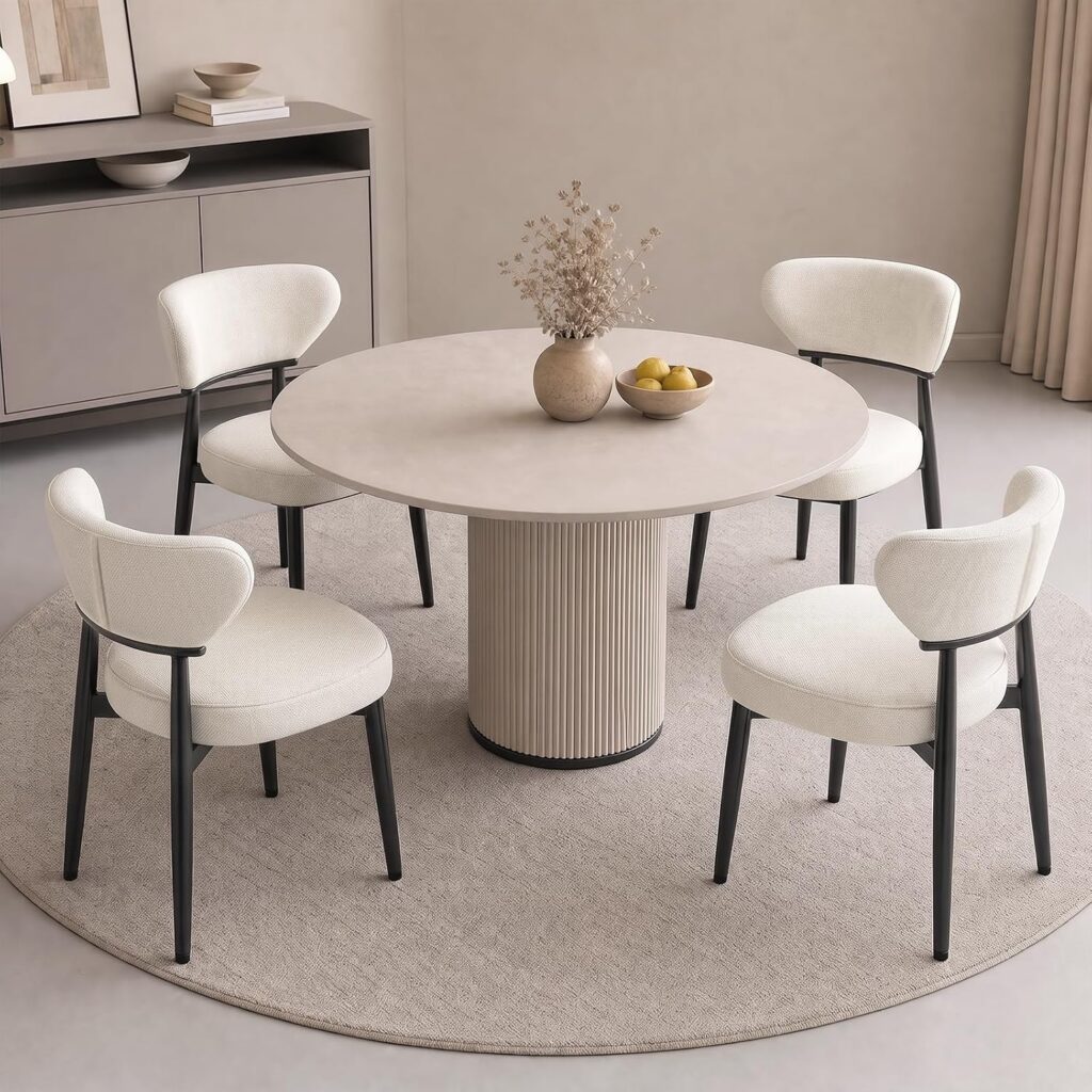 Curved-Back Fabric Dining Chairs, Set of 4