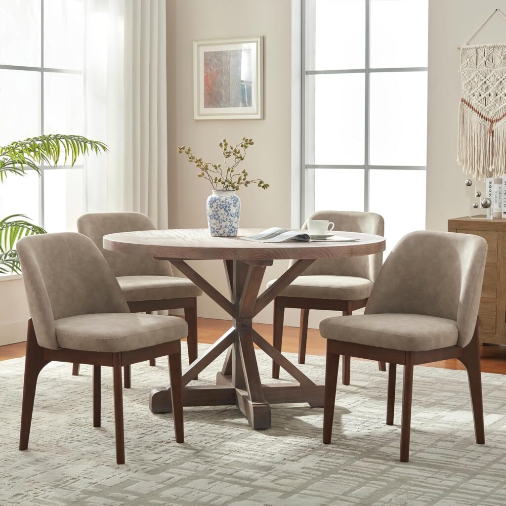 Faux Leather Wood-Leg Dining Chairs, Set of 4
