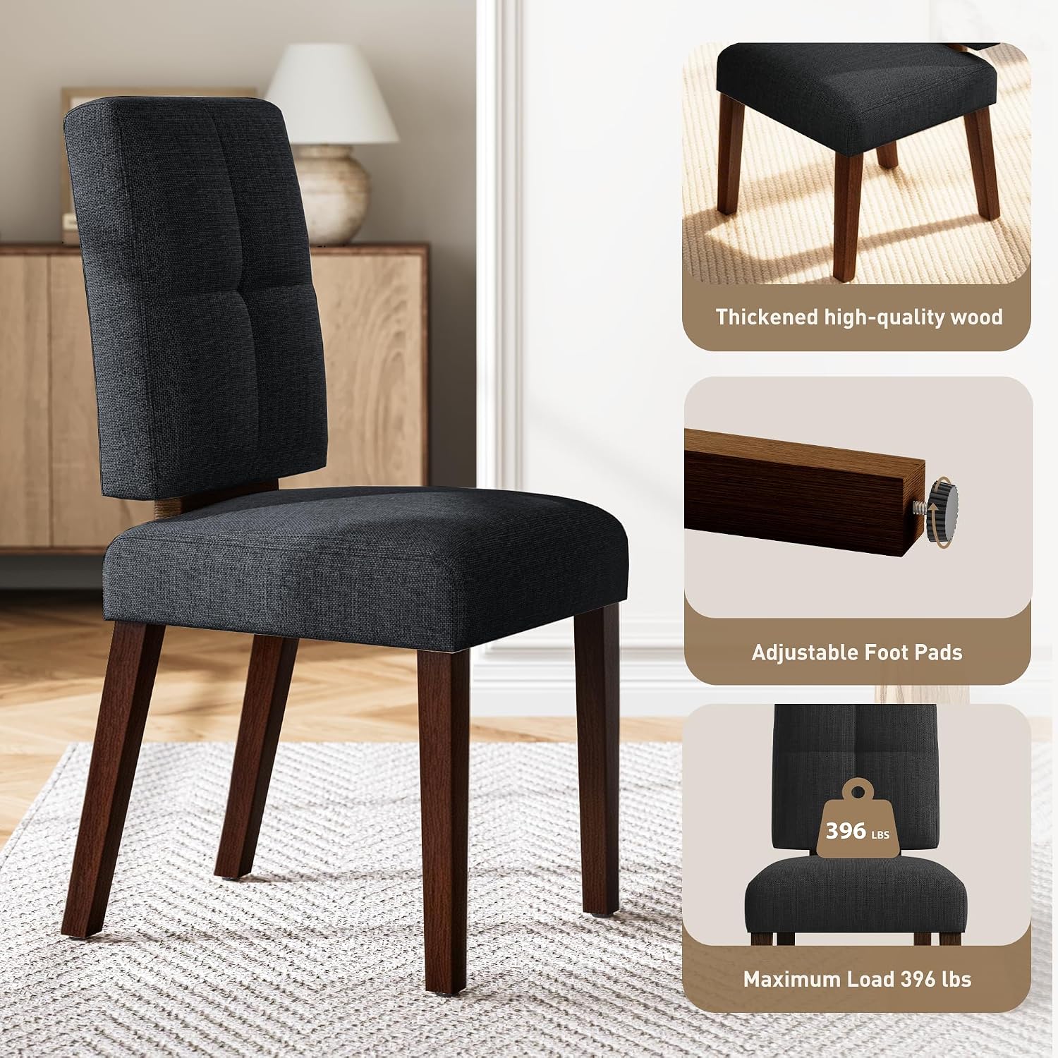 Thick-Cushion Wooden Dining Chairs, Set of 6 - Image 5