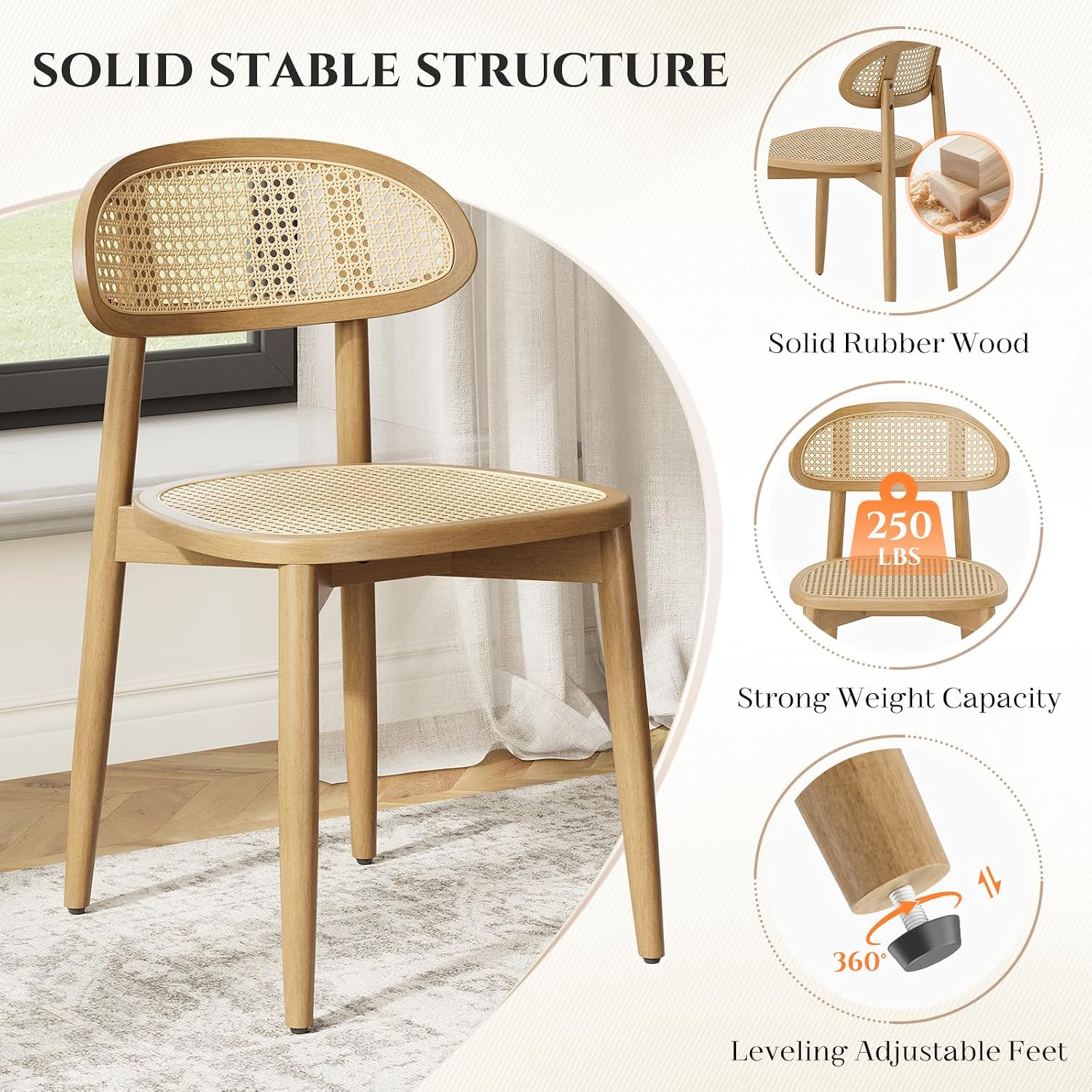 Rattan-Back Dining Chairs, Set of 6 - Image 3
