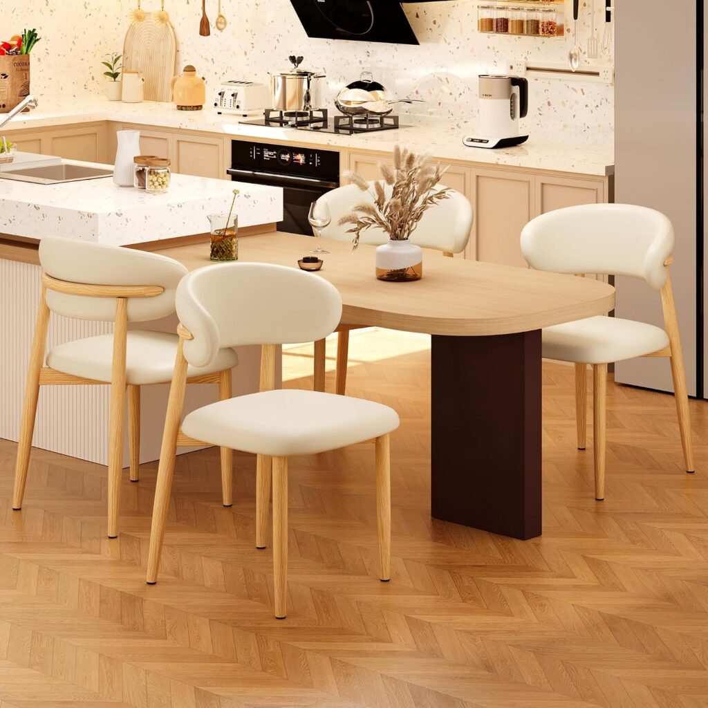 Wood-Look Metal Dining Chairs, Set of 4