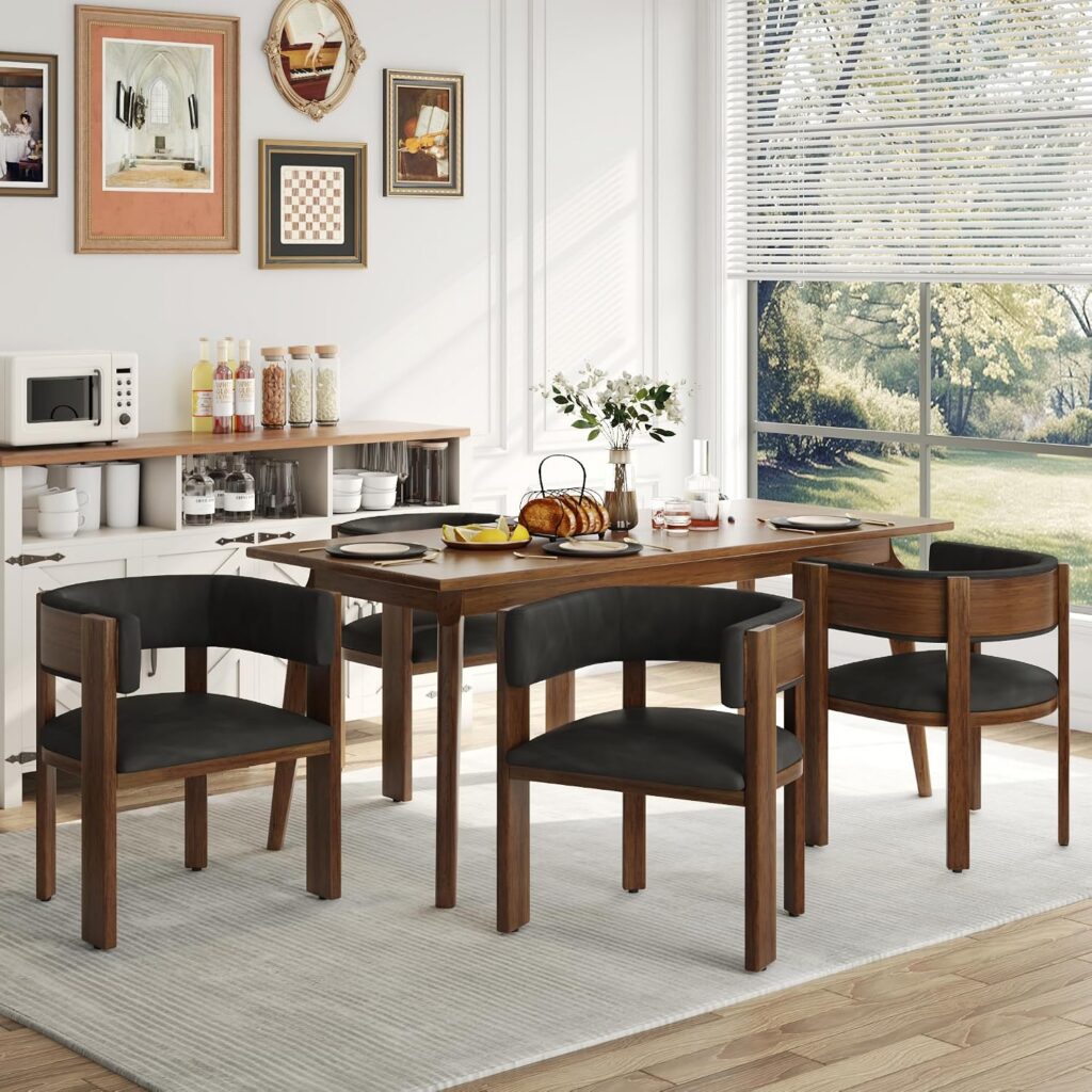 PU Leather Barrel Dining Chairs, Set of 4