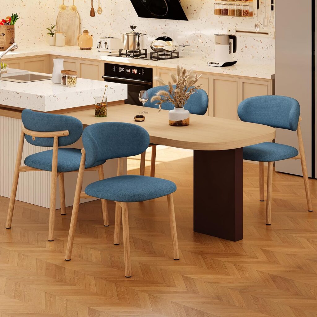 Wood-Look Metal Dining Chairs, Set of 4