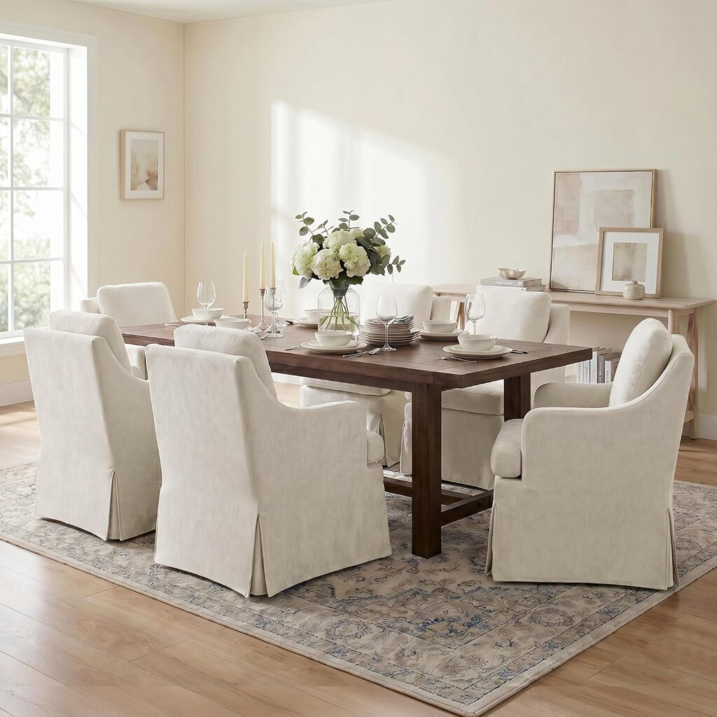 Skirted Dining Chairs with Casters, Set of 6
