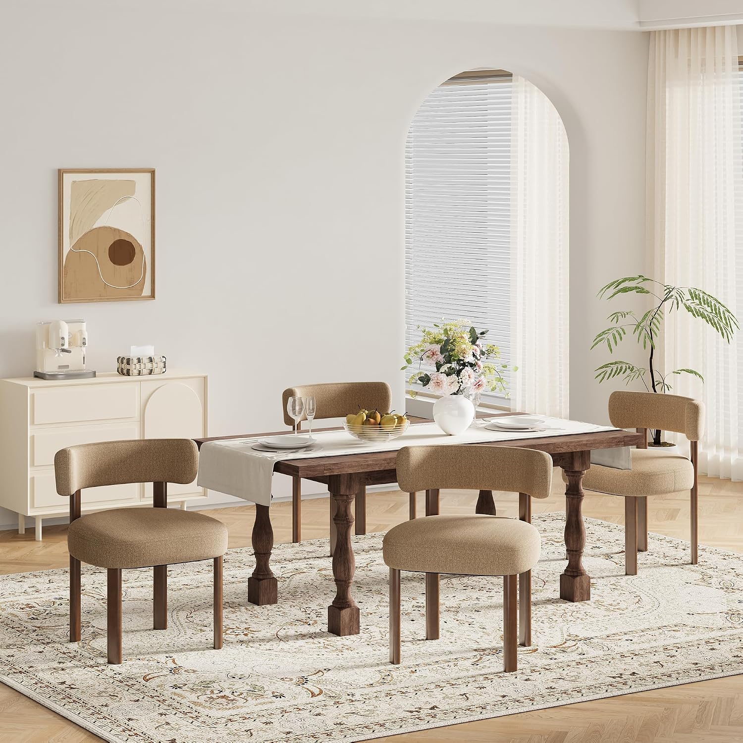 Contoured Wooden Dining Chairs, Set of 4