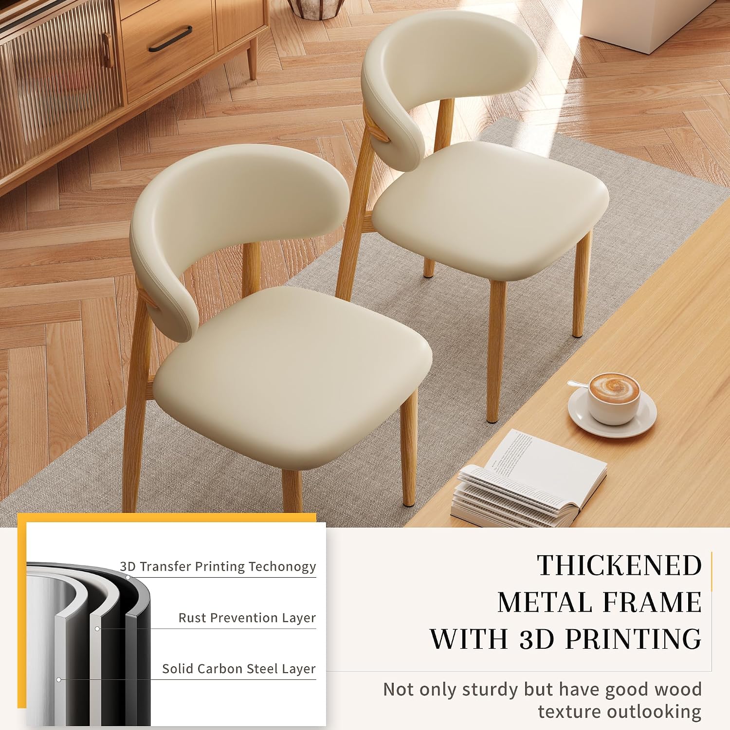 Wood-Look Metal Dining Chairs, Set of 4 - Image 5