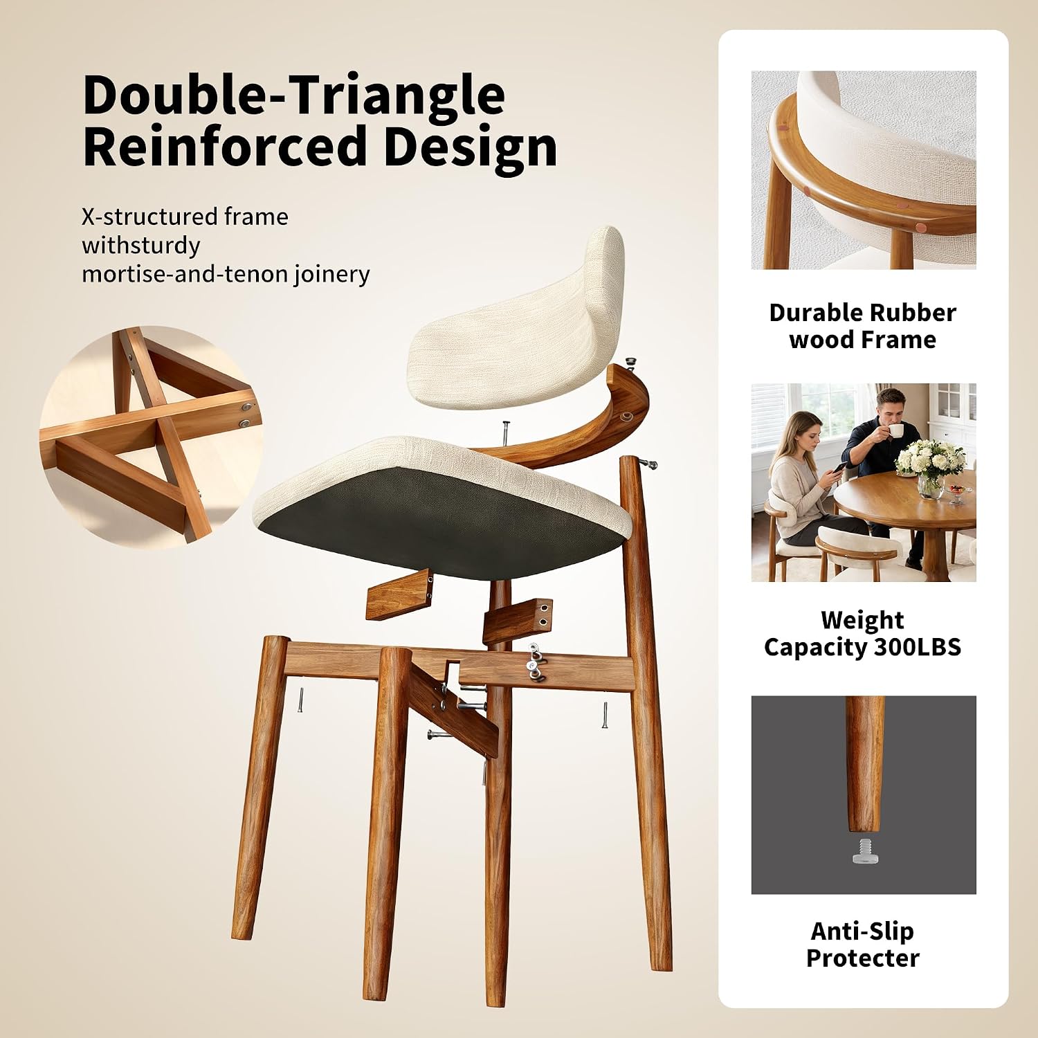 Curved-Back Wood-Leg Dining Chairs, Set of 4 - Image 4