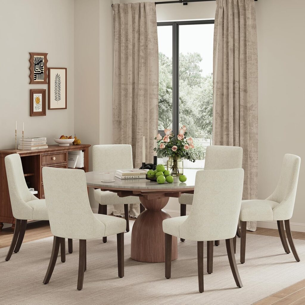 Curved-Back Wooden Dining Chairs, Set of 6