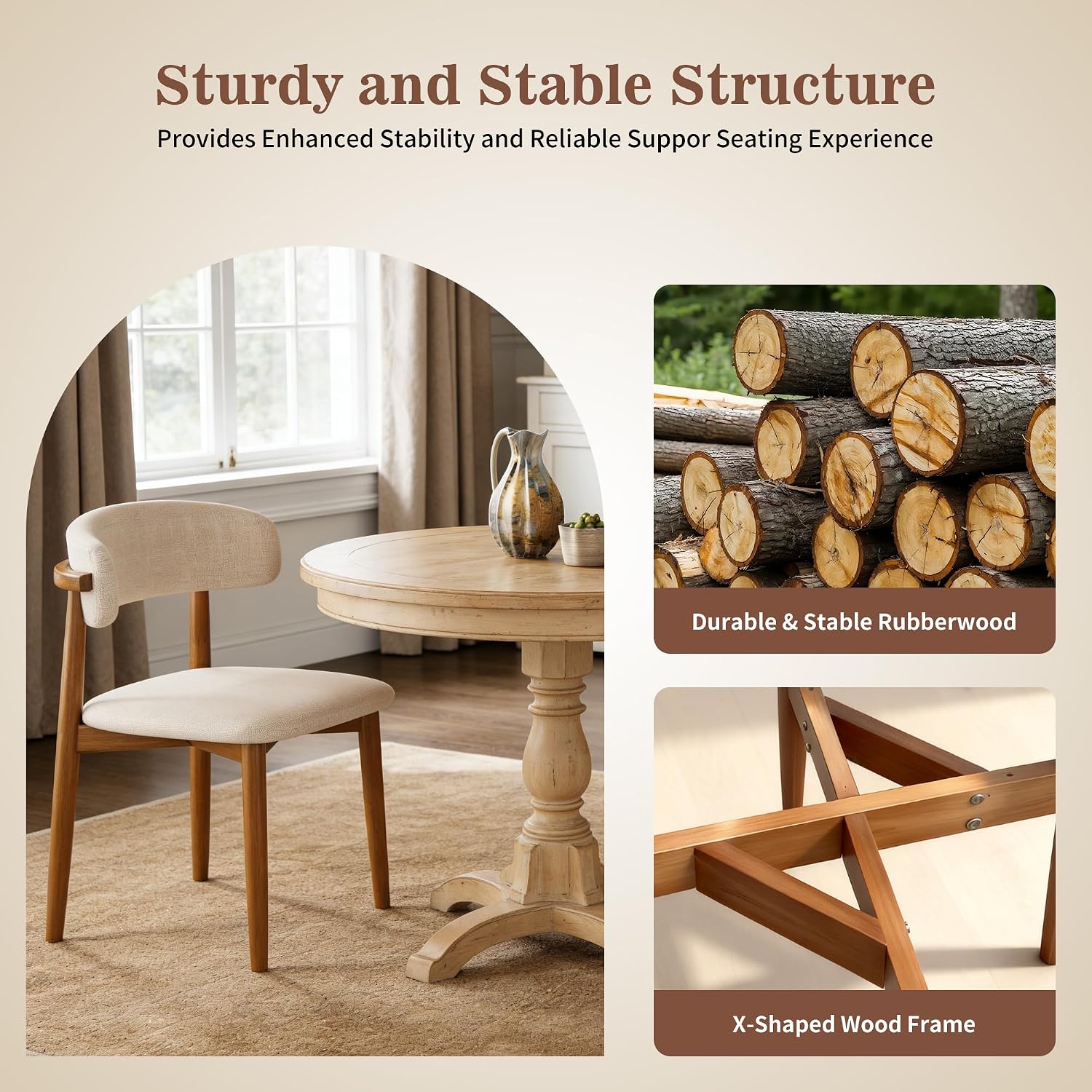 Curved-Back Wood-Leg Dining Chairs, Set of 4 - Image 5
